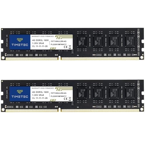 Image of Timetec 8GB KIT(2x4GB) DDR3L / DDR3 1600MHz PC3L-12800 / PC3-12800 Non-ECC Unbuffered 1.35V / 1.5V CL11 2Rx8 Dual Rank 240 Pin UDIMM Desktop PC Computer Memory RAM Module Upgrade