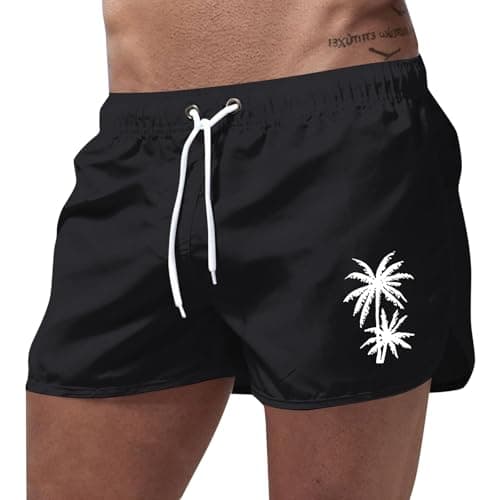 Image of Generisch Men's Polyester Coconut Print Beach Shorts for Sports Leisure Summer Holiday, black, XL