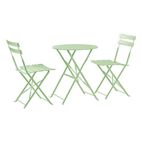 Image of Harbour Housewares 2 Seater Sussex Bistro Set - Folding Table Chairs Outdoor Patio Furniture - Round - Sage Green