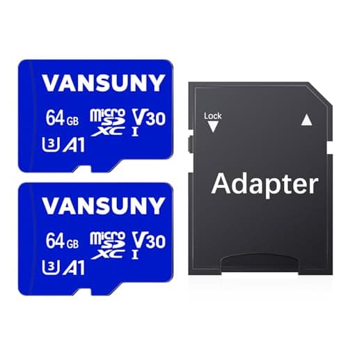 Image of Vansuny 64GB Micro SD Card, 2 Pack MicroSDXC Memory Card with A1 Class10 U3 V30 Full HD Video Recording TF Card (2 Micro SD Cards + 1 SD Adapter)