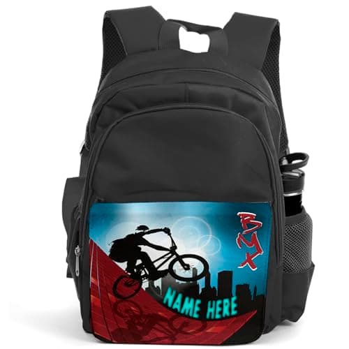 Image of Personalised BMX Bike Backpack Bag Boys For School Childrens Primary Kids Black Nursery Cute Rucksack Birthday Gift SH027