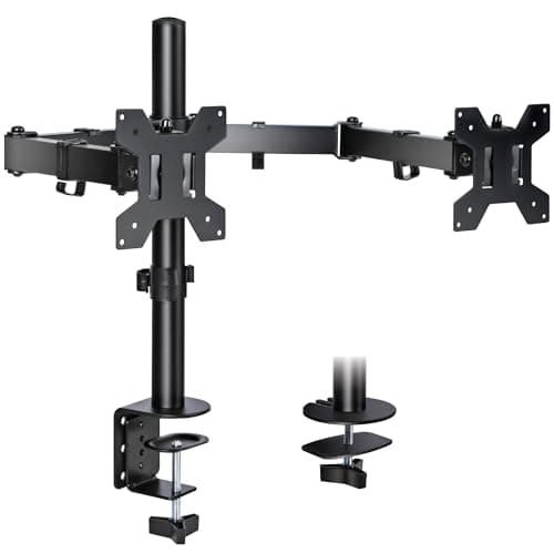 Image of Futura Dual Monitor Arm Desk Mount, Adjustable Stand for 13-27 Inch Screens, VESA 75x75 & 100x100mm, Holds Up to 8kg Each Arm, Full Motion Tilt Swivel Rotation, Ergonomic Grommet & Clamp Mount