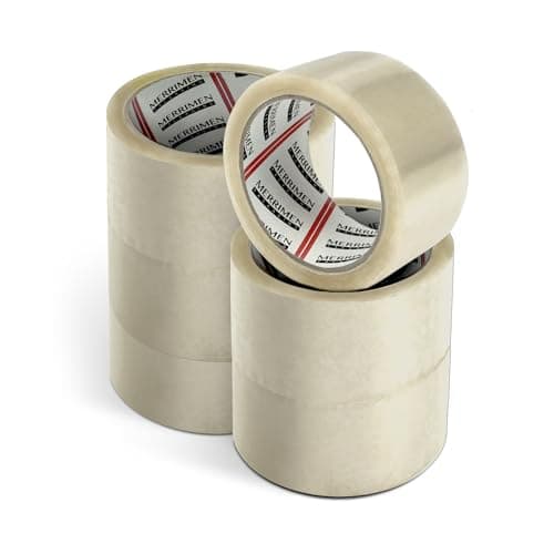 Image of MERRIMEN Strong Heavy Duty Roll Pack Clear Packaging Tape, Secure Sticky Sealing Tape for Parcel Boxes, Moving Boxes, Large Postal Bags for Long-term Storage (48MM x 66M) (6 rolls, Clear)