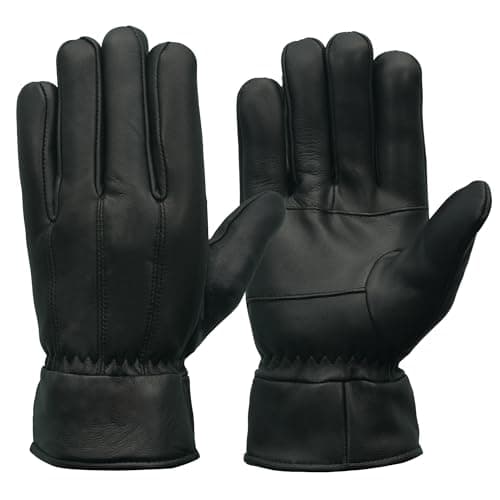 Image of The AMA LOOK Men’s Soft Nappa Sheepskin Warm Winter Leather Gloves Fleece Lining Thinsulate Gloves (Black, L)
