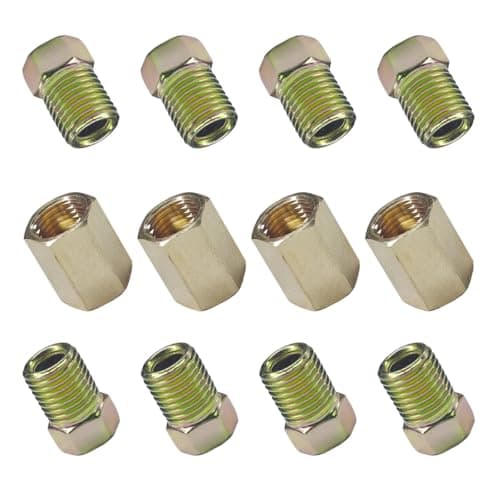 Image of 12PCS Brake Line Fittings Assortment, Rustproof Threads Brake Line Nuts Kit with 4 Unions and 8 Nuts, Invert Flare Fittings for 3/16 Inch Brake Line Tube (12PCS-3/16'')