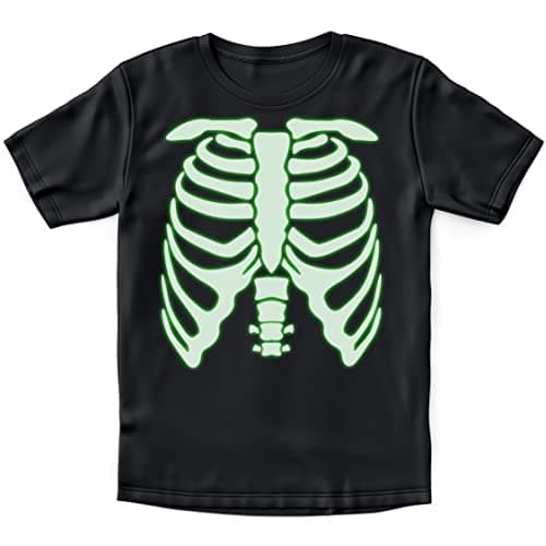 Image of Purple Print House Kids Glow in The Dark Skeleton T Shirt Childrens Halloween Boys Girls, 7-8 Years, Black