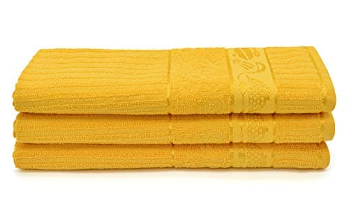 Image of Velosso 3 Pack Cooks Large Everyday Kitchen Tea Towel Set 100% Supreme Ring Spun Cotton Soft and Absorbent Dish Towels, Tea Towels, Dish Cloth, Wipe Cloths (Yellow)