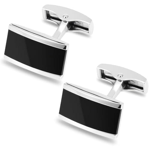 Image of 2Pcs Mens Black Cufflinks For Men Classic Rectangle Cuff Links Enamel Shirt Studs Copper Cuff Link for Father Husband Boyfriend Wedding Birthday Anniversary Banquet Business