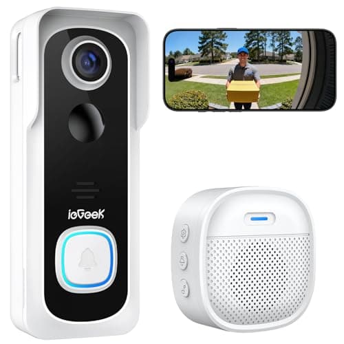Image of ieGeek Doorbell Camera Wireless No Monthly Fee, 2K HD Video Doorbell with Chime, Smart AI Detection Instant Alert, 2-Way Talk, Clear Night Vision, Only 2.4GHz WIFI, Works with Alexa, White