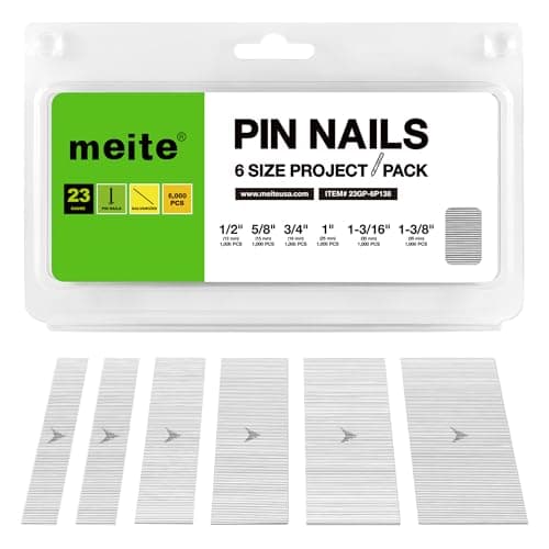 Image of meite 23 Gauge Pin Nails, Assorted 6 Sizes (12mm, 15mm, 19mm, 25mm, 30mm and 35mm) Micro Headless Piner Nails - Galvanized 23GA Pins Nails for Nail Gun, Ideal for Trim Work (6,000 Counts)
