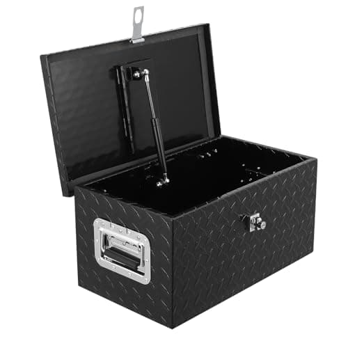 Image of Garvee Aluminium Box, 50 x 30 x 24 cm Aluminium Tool Box with Lid, Lock and Keys, Heavy Duty Checker Plate Trailer Truck Van Locker Boxes Storage for Vehicle, Garage, Camping & More - Black