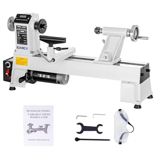 Image of CXRCY 12" x 18" Wood Lathe, Benchtop Wood Lathe Machine 3/4 HP Infinitely Variable Speed from 650-3800 RPM with Digital Display & 3 Chisels for Woodworking, Woodturning