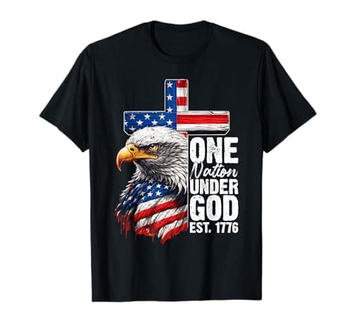 Image of 4th of July USA Flag Eagle Christians One Nation Under God T-Shirt