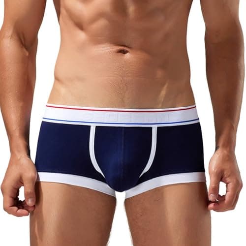 Image of Wayonge Mens Boxers Underwear, Cotton Comfortable Breathable Low-Waist Home Boxers for Men, Dark Blue, L