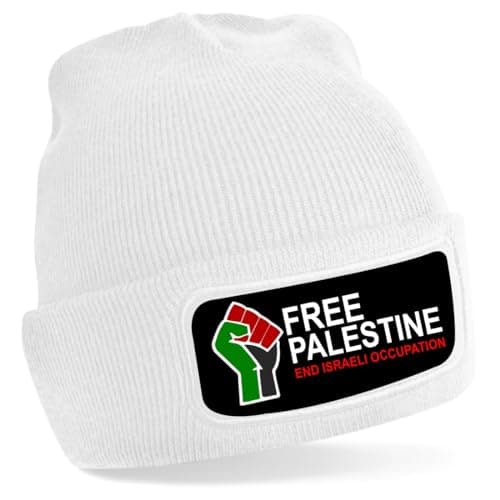 Image of Free Palestine Thinsulate Patch Beanie Woolly Beanie Hat Headwear Workwear Promotion (White)