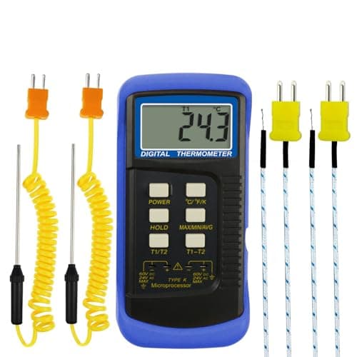 Image of DANOPLUS High Accuracy Digital K-Type Thermocouple Thermometer (-50~1300°C) with Dual Channels 4 Probes (Wired & Stainless Steel) Handheld High Temperature Kelvin Scale Meter Tester