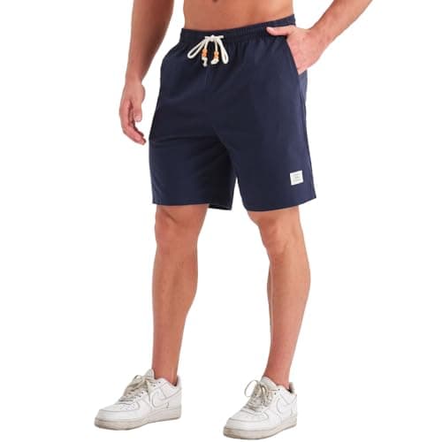 Image of JustSun Mens Shorts UK Linen Shorts with Pockets Casual Summer Elasticated Waist Blue M