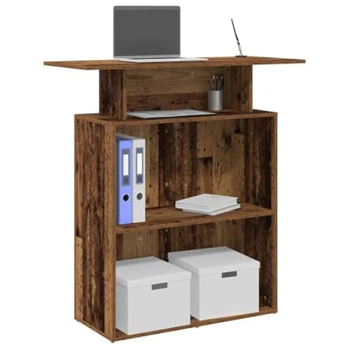 Image of SooIarix Reception counter, reclaimed wood look, wood material, 100 x 40 x 104 cm, with storage space, versatile for office, hotel lobby, clinic, furniture for study, PC table, gaming desk