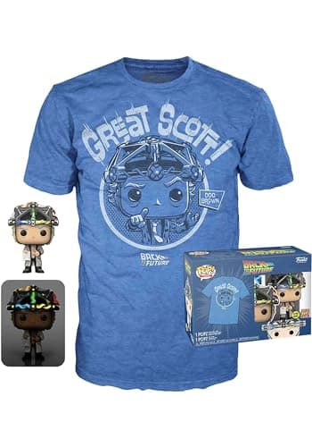 Image of Funko Pop! & Tee: BTTF - Doc With Helmet With Helmet - Medium - Back to the Future - T-Shirt - Clothes With Collectable Vinyl Figure - Gift Idea - Toys and Short Sleeve Top for Adults Unisex Men