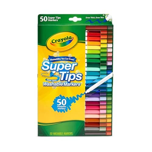 Image of CRAYOLA SuperTips Washable Markers - Assorted Colours (Pack of 50) | Premium Felt Tip Pens That Can Easily Wash Off Skin & Clothing | Ideal for Kids Aged 3+
