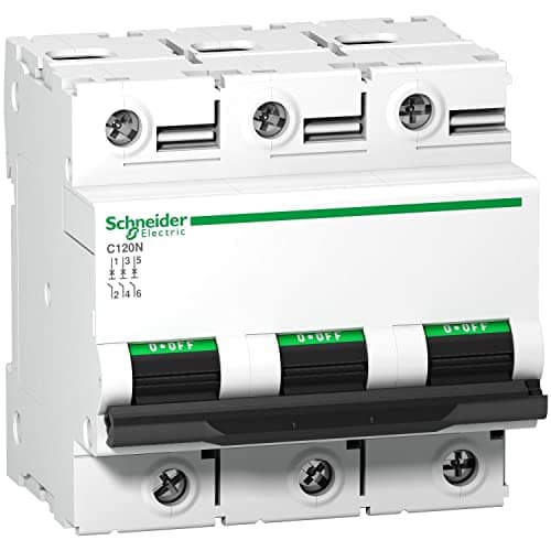 Image of Schneider A9N18369 C120N 3P 125A C MCB Miniature Circuit Breaker, White, Set of 4 Piece