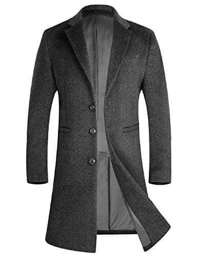 Image of iCKER Mens Wool Coat Long Trench Coat Peacoat Jacket Slim Fit Casual Overcoat Outwear,Grey 1#,M