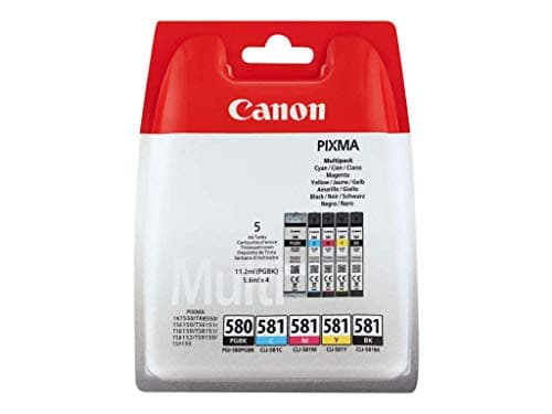 Image of Canon PGI-580 CLI-581 BK C M Y PGBK Pack of 5 cartridges (Black Cyan Magenta Yellow Office Black Colour) Genuine Canon (Plastic Pack )
