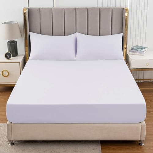 Image of Ev Dekor Fitted Sheet King, White - Deep Pocket Bedsheet 12inch (30 cm) - Soft Brushed Microfibre Fabric - Shrinkage and Fade Resistant - Bottom Sheet - King Bed Bedsheet Fitted