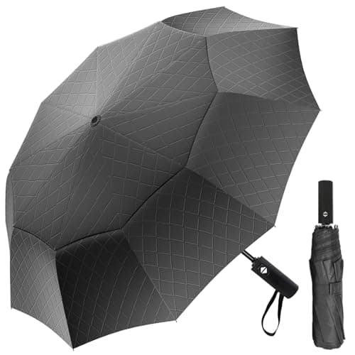 Image of Satol 54 Inch Large Golf Umbrella, Windproof 10 Ribs Automatic Open/Close Oversize Double Canopy Portable Folding Travel Umbrella, UPF 50+ Sun & Rain Compact Lightweight Umbrellas for Outdoor, Black