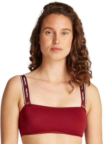 Image of Calvin Klein Women’s Bandeau Bikini Top with Detachable Straps, Red (Plum Glaze), L