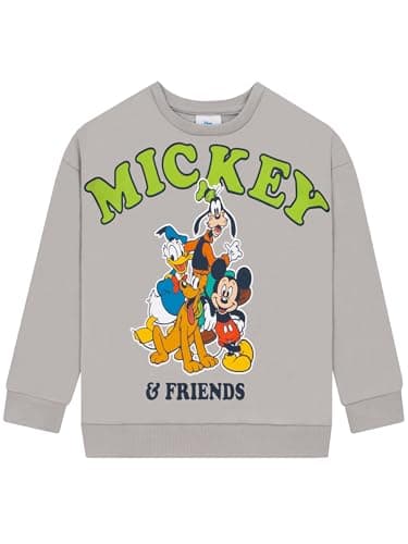 Image of Disney Mickey Mouse Boys Sweatshirt, Mickey And Friends Kids Jumper, Cotton Boys Clothes, 8-9 Years Grey