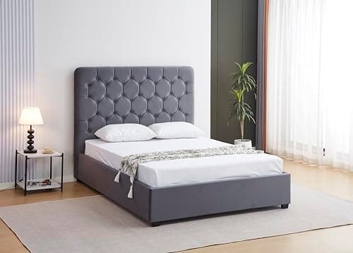 Image of Seconique Madison 4'6" Double Bed in Grey Velvet Fabric