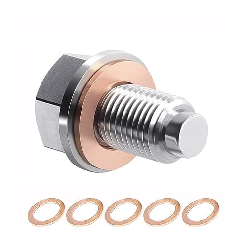 Image of JNNJ Magnetic Oil Drain Plug, Stainless Steel Sump Drain Nut Bolt, Magnetic Oil Drain Plug with Copper Crush Washer, Stainless Steel Oil Plug Replacement Universal for Most Cars Motorcycle(M14x1.5)