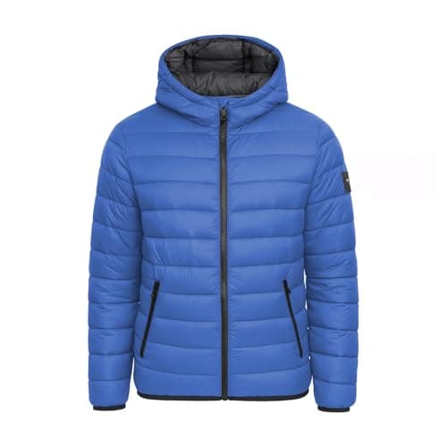 Image of Crosshatch Mens Shower Resistant Lightweight Hooded Padded Quilted Zip Pockets Winter and Summer Jacket Coat Royal L
