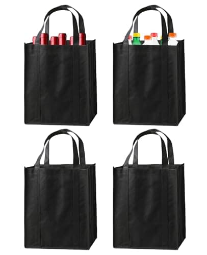 Image of Leogony 4PCS Wine Bottle Carrier 6 Bottles, Champagne Storage Bag, Black Reusable Felt Gift Bags (31 X 25 X 18cm)