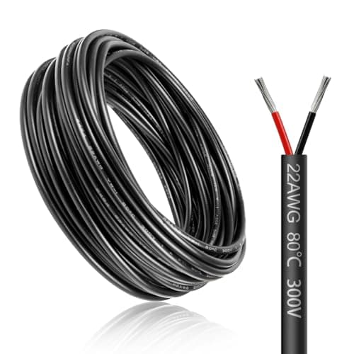 Image of LightingWill 16.4FT/5M 22AWG 2x0.3mm² Electrical Wire 2 Core Cable, 22 Gauge 5V/12V/24V/240V/300V Low Voltage Extension Cable, Tinned Copper Wires, Flexible Wire High Temperature Resistant
