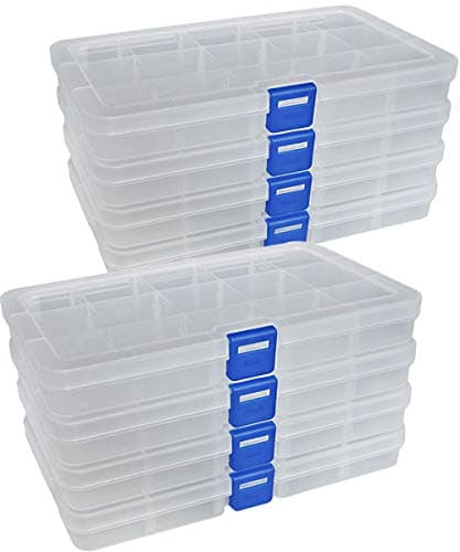 Image of DUOFIRE Plastic Organizer Container Storage Box Adjustable Divider Removable Compartments for Jewelry Beads Earring Container Tool Fishing Hook Small Accessories (15 grids, White 8 Pack)