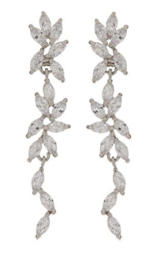 Image of Clip On Earrings - Silver Plated Drop with Clear Cubic Zirconia Stones - Alison