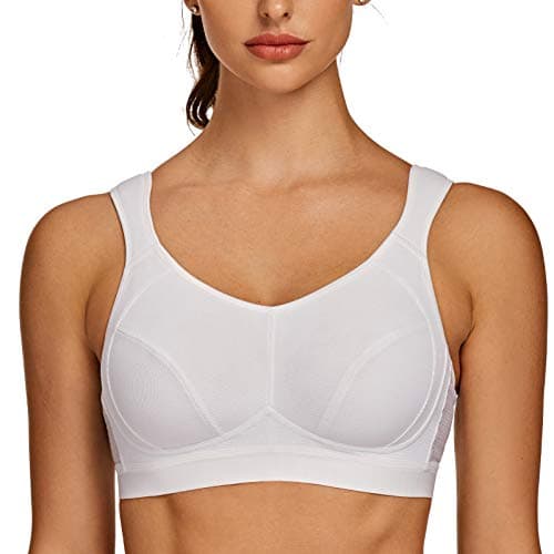 Image of AGONVIN Sports Bras for Women High Impact Plus Size Support Wirefree Running Control White 40D
