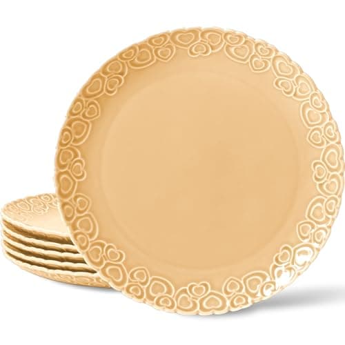 Image of HOMBENE Heartbeat Dinner Plates Set of 6, 10.5", Porcelain Plate, Snack, Ice Cream, Waffles Dinner,Salad Plate for Kitchen, Microwave & Dishwasher Safe (Amber Orange)
