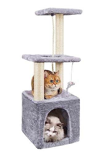 Image of Cat Scratching Post, 90cm Cat Tree for Indoor Cats Multi-Level Stable Cat Tower for Climbing Playing and Relaxation, Grey