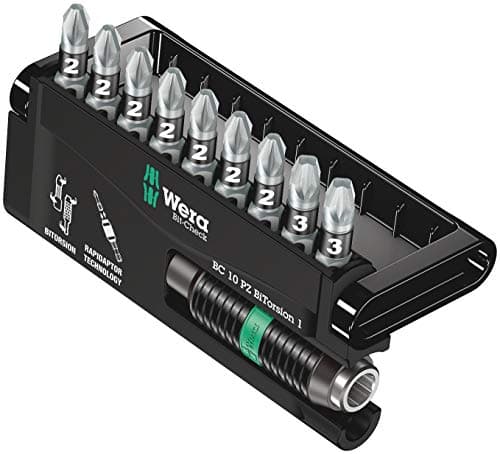 Image of Wera Bit-Check 10 PZ BiTorsion 1 All Round Long Life Pozidriv Bit Set, for drill/drivers, 10pc, 05056368001