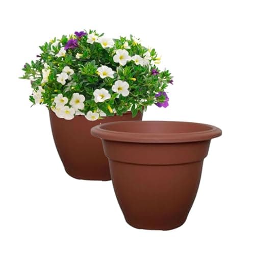 Image of Shop4allsorts 2 x Terracotta Colour 20cm small round bell plant pot - plastic plant pot - small indoor and outdoor garden planter - traditional bell shape pot.