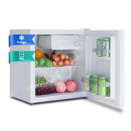 Image of SMETA Mini Fridge 48L Small Table Top Beer Fridge 220-240V,Drinks Fridge with Reversible Door & Chiller Box, 6-Level Adjustable Thermostat, 39 dB - Perfect for Office& Bedroom, Energy Efficient, White