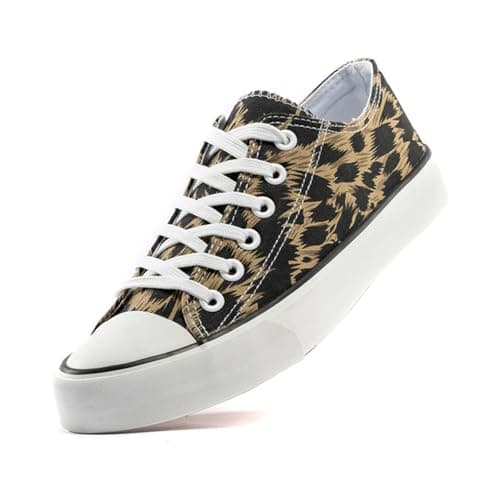 Image of sharllen Ladies Canvas Shoes Women, Unisex Lace up Plimsolls Pumps Low Top Trainers for Men Casual Sneakers Canvas Plimsoles Flat Shoes(Leopard Black 225)