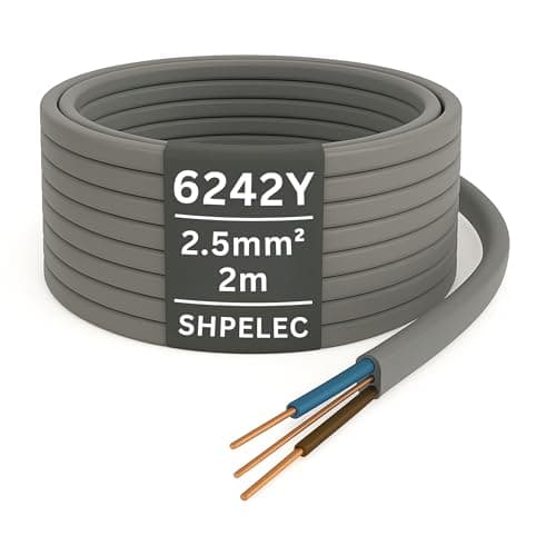 Image of SHPELEC® 6242YH Twin and Earth Cable - 2.5mm 2m | Electrical Mains Socket Ring Wire BASEC Approved - Multiple Lengths (2 metres - 2.5mm Twin and Earth Cable)