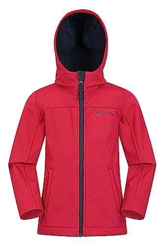 Image of Mountain Warehouse Exodus Kids Softshell Jacket - Breathable, Wind & Water Resistant, Fleece Lined Coat, For Boys & Girls - Best For Sping Summer & Hiking Red Kids Size 9-10 Years