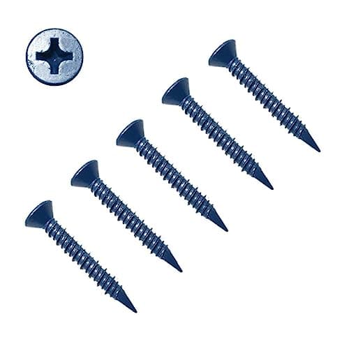 Image of TERF® Masonry Concrete Screw 4.8mm X 32mm Philip Drive Flat Countersunk Head Blue Finish Anti Corrosion Concrete Screws 4.8mm X 32mm for Anchor Masonry Concrete Brick Block - Pack of 25