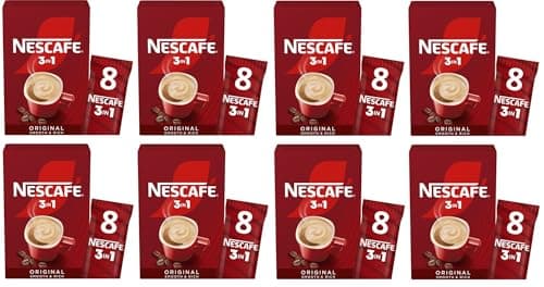 Image of Nescafé 3 in 1 Instant Sticks 8 Sachets Per Pack - Pack of 8 - Total 64 Sachets