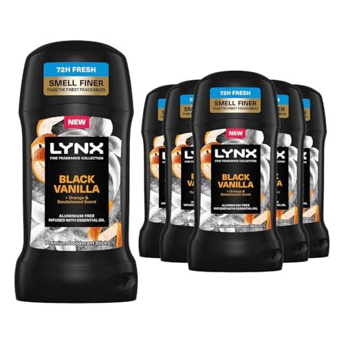 Image of Lynx Fine Fragrance Collection Black Vanilla Deodorant Stick for Men 50ml Pack of 6 Aluminium Free Premium Mens Deodorant Stick with Essential Oils 72H Odour Protection